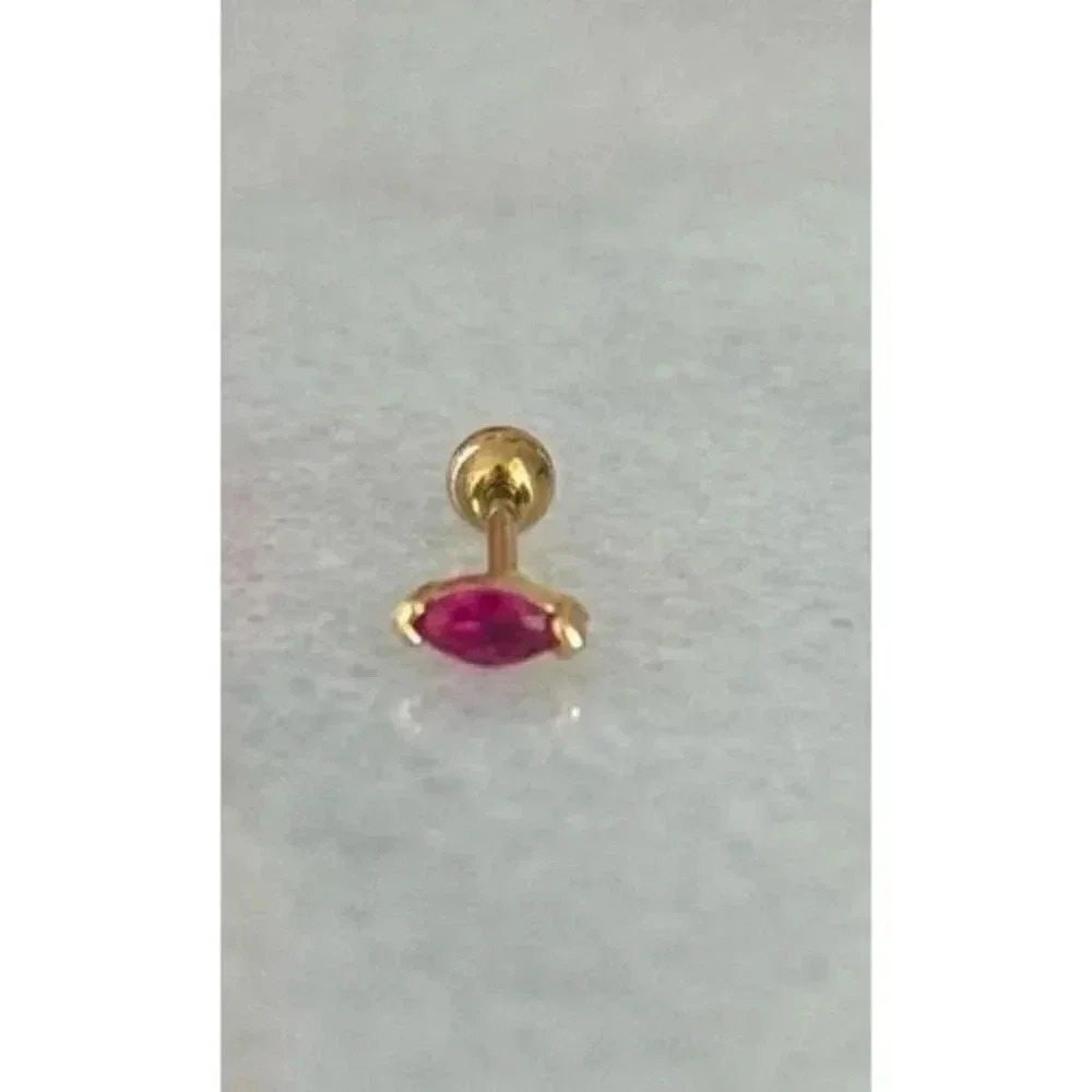 Gold Pink Tear Drop Crystal Mini Micro Small Cartilage Earring Brand New - Picture 3 of 4